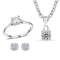 D'Joy Moissanite Solitaire Stud Earrings, Ring (Size 5.0) and Pendant Necklace (20 Inches) in Rhodium Over Sterling Silver 2.10 ctw - Sticky add to cart bar
