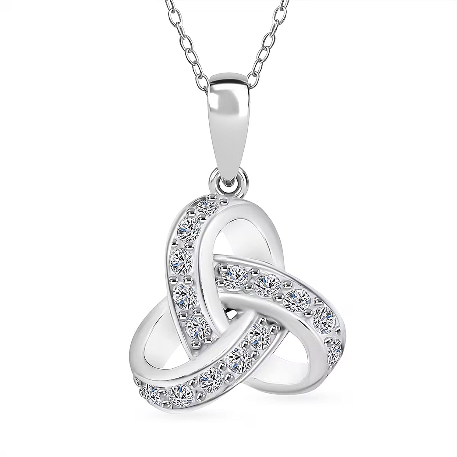 Luxuriant Lab Grown Diamond G-H SI 0.50 ctw Knot Pendant Necklace in Rhodium Over Sterling Silver 20 Inches
