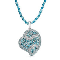 D''Joy Betroka Blue Apatite and Multi Gemstone Pendant with Beaded Necklace (18 Inches) in Rhodium Over Sterling Silver 36.50 ctw