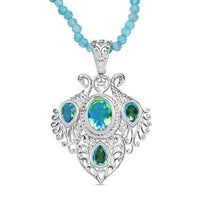 D'Joy Peacock Quartz (Triplet) and Apatite 41.10 ctw Pendant Necklace in Sterling Silver 20 Inches