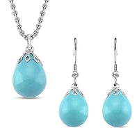 Shell Pearl 90.00 ctw Set Earrings and Pendant Necklace (20 Inches) in Silvertone