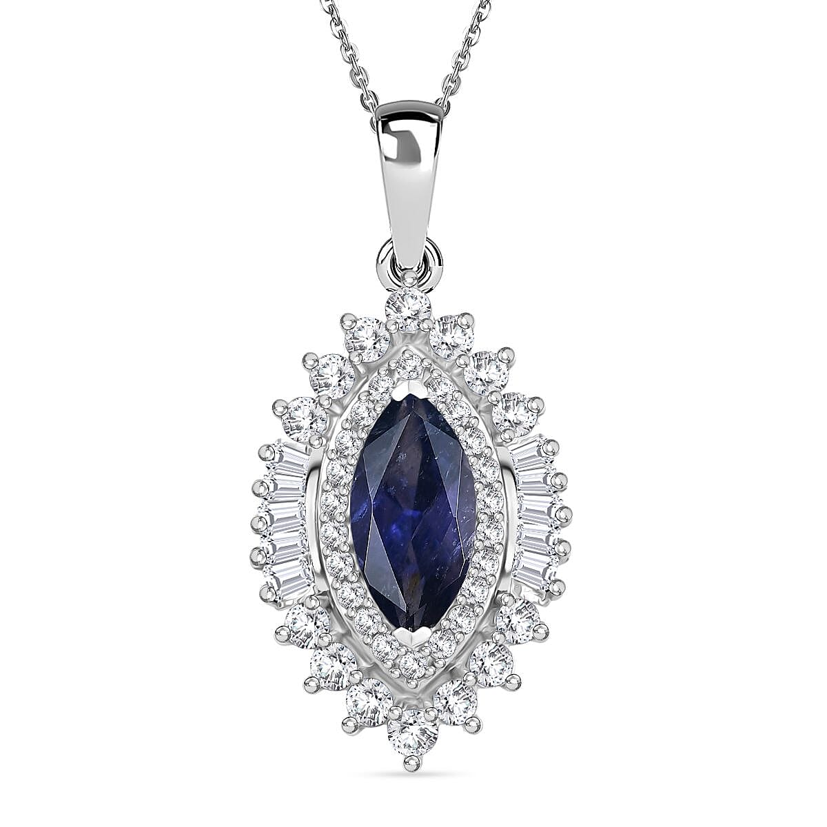 D'Joy Catalina Iolite and White Zircon 2.75 ctw Starlit Grace Pendant Necklace in Rhodium Over Sterling Silver 20 Inches