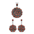 Santa Fe Style Red Coral Pendant and Earrings in Sterling Silver 57.00 ctw - Sticky add to cart bar