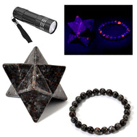 Natural Yooperlite 1655.00 ctw Merkaba and Beaded Stretch Bracelet with Free UV Flash Light