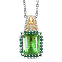 EverTrue Chartreuse Quartz (Triplet) and Multi Gemstone 6.00 ctw Floral and Butterfly Pendant in 18K YG Plated and Platinum Bond with Stainless Steel Necklace 20 Inches