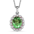 EverTrue Chartreuse Quartz (Triplet) and Multi Gemstone 4.75 ctw Classic Halo Pendant in Platinum Bond with Stainless Steel Necklace 20 Inches - Sticky add to cart bar
