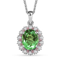 EverTrue Chartreuse Quartz (Triplet) and Multi Gemstone 4.75 ctw Classic Halo Pendant in Platinum Bond with Stainless Steel Necklace 20 Inches
