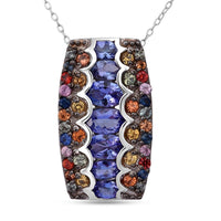 D'Joy Tanzanite, Multi Sapphire Pendant Necklace (20 Inches) in Rhodium Over Sterling Silver 3.20 ctw