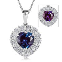 D'Joy Premium Lab Grown Alexandrite and Moissanite 5.85 ctw Twilight Heart Pendant Necklace in Rhodium Over Sterling Silver 20 Inches