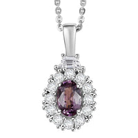 D'Joy Royal Lavender Spinel and White Zircon 1.10 ctw Classic Halo Pendant Necklace in Rhodium Over Sterling Silver 20 Inches