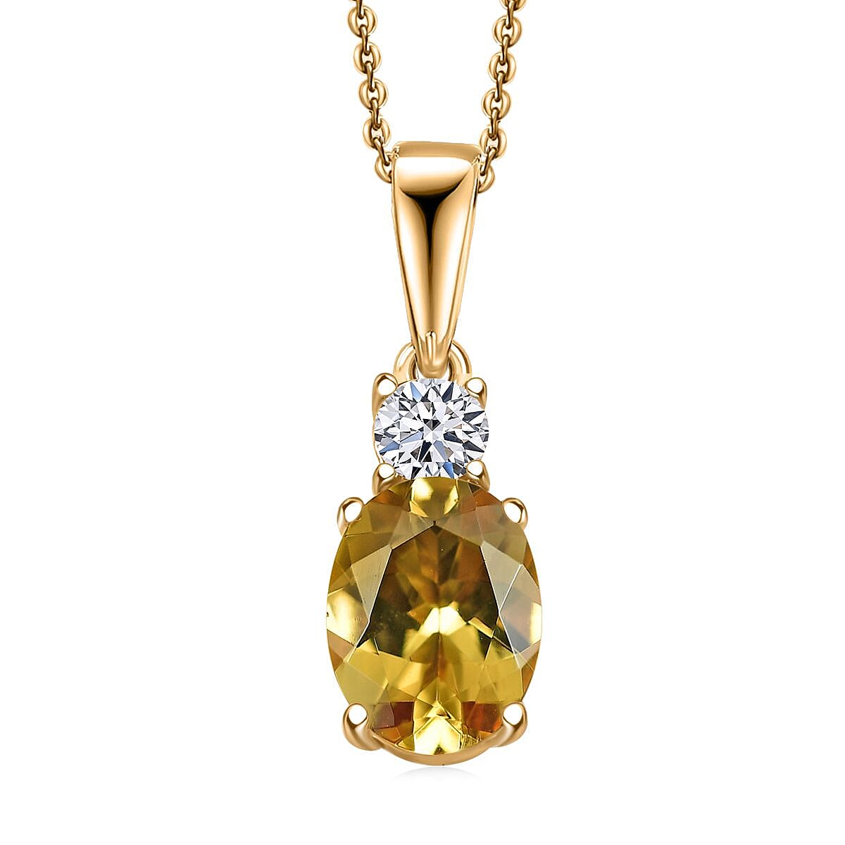AAA Brazilian Heliodor and G-H SI Luxuriant Lab Grown Diamond 1.25 ctw Golden Radiance Pendant Necklace in 18K Vermeil Yellow Gold Over Sterling Silver 20 Inches