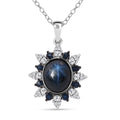 D'Joy Premium Blue Star Sapphire (DF) and Multi Gemstone 7.90 ctw Stellar Bloom Pendant Necklace in Rhodium Over Sterling Silver 20 Inches - Sticky add to cart bar