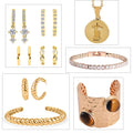 9pcs Set - Freshened Yellow Tigers Eye and Simulated Diamond Cuff, Bracelets, Earrings and Pendant Necklace (18 Inches) in Dualtone, Stainless Steel and Sterling Silver 31.70 ctw - Sticky add to cart bar