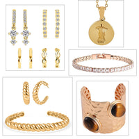 9pcs Set - Freshened Yellow Tigers Eye and Simulated Diamond Cuff, Bracelets, Earrings and Pendant Necklace (18 Inches) in Dualtone, Stainless Steel and Sterling Silver 31.70 ctw