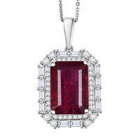 D'Joy Premium Niassa Ruby (FF) and Moissanite 12.90 ctw Art Deco Pendant Necklace in Rhodium Over Sterling Silver 20 Inches