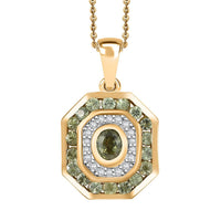 D'Joy Ambanja Demantoid Garnet and Moissanite 1.75 ctw Forest Deco Pendant Necklace in 18K Vermeil Yellow Gold Over Sterling Silver 20 Inches