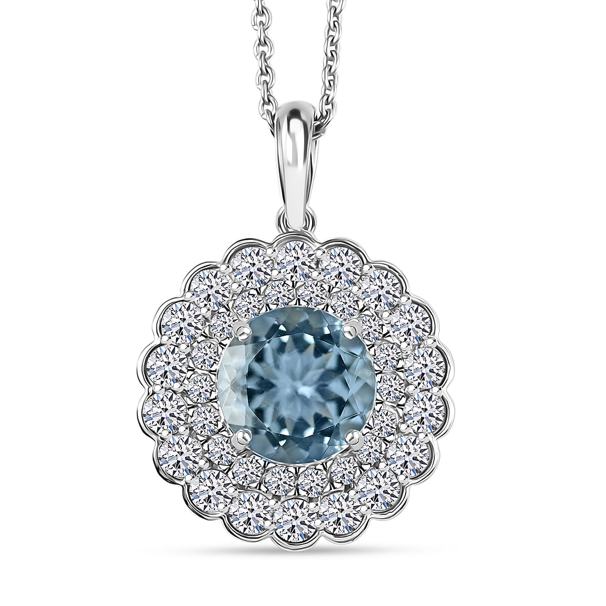 AAA Mangoro Aquamarine and Luxuriant Lab Grown Diamond SI 2.90 ctw Pendant Necklace in 10K White Gold 20 Inches