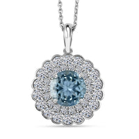 AAA Mangoro Aquamarine and Luxuriant Lab Grown Diamond SI 2.90 ctw Pendant Necklace in 10K White Gold 20 Inches