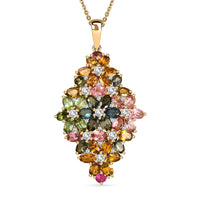 D'Joy Premium Multi-Tourmaline and White Zircon 10.75 ctw Bunch of Flowers Pendant Necklace in 18K Vermeil Yellow Gold Over Sterling Silver 20 Inches