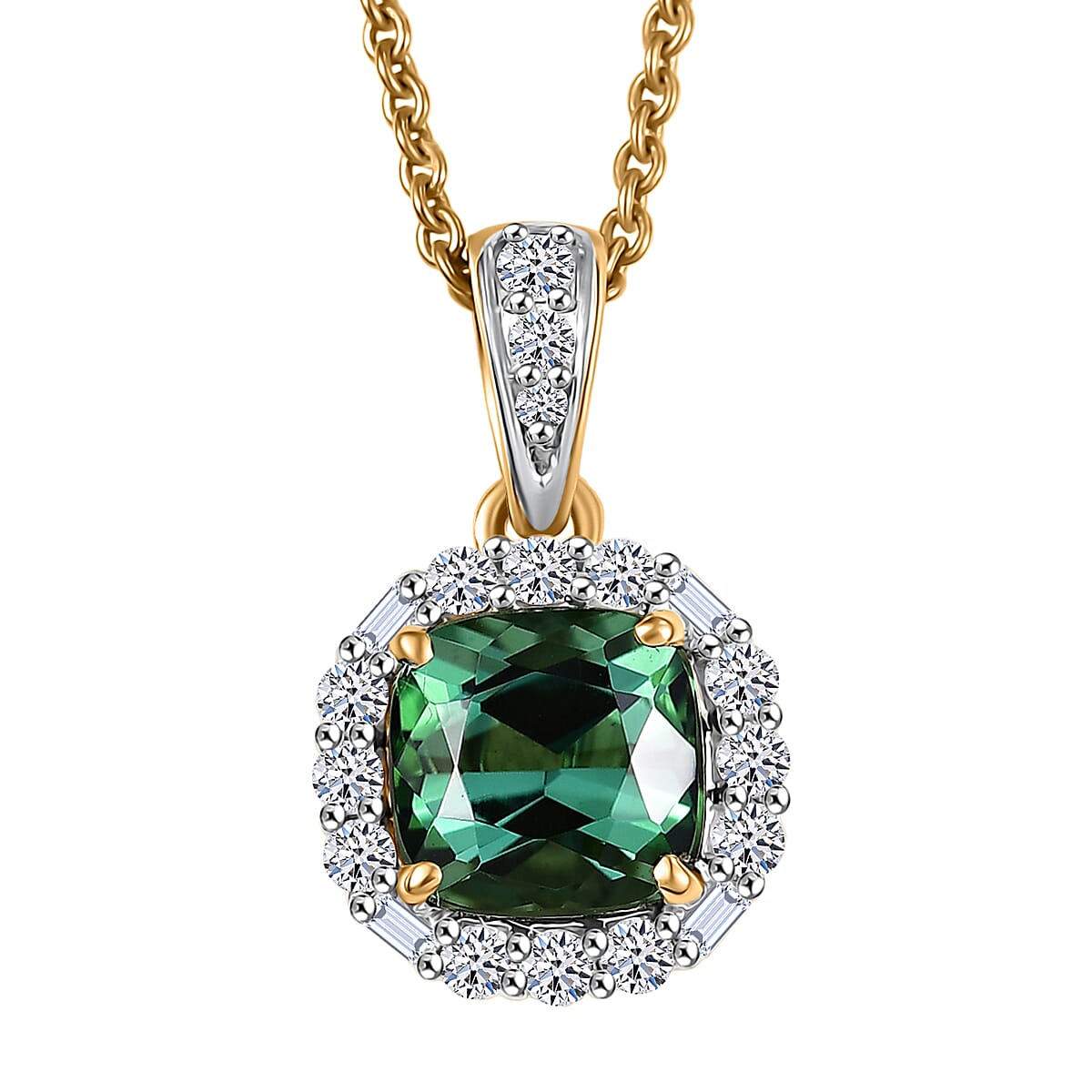 Certified & Appraised AAA Santa Rosa Tourmaline and G-H SI Luxuriant Lab Grown Diamond 1.45 ctw Pendant Necklace in 10K Yellow Gold 20 Inches