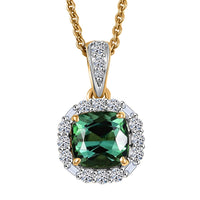Certified & Appraised AAA Santa Rosa Tourmaline and G-H SI Luxuriant Lab Grown Diamond 1.45 ctw Pendant Necklace in 10K Yellow Gold 20 Inches