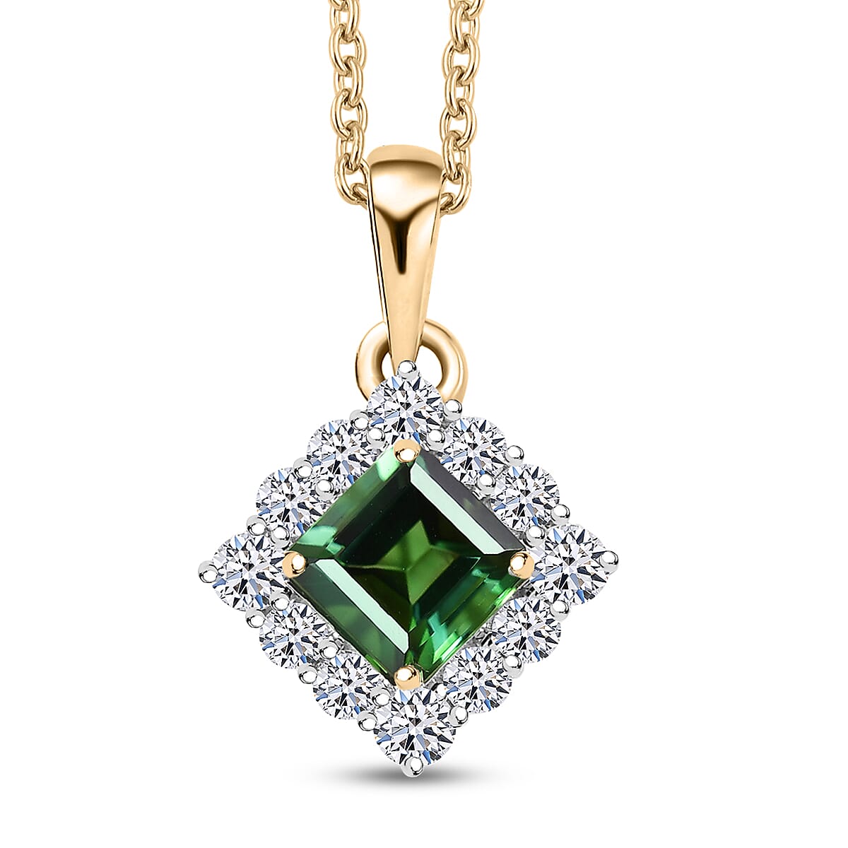 Certified & Appraised AAA Santa Rosa Tourmaline and G-H SI Luxuriant Lab Grown Diamond 1.24 ctw Pendant Necklace in 10K Yellow Gold 20 Inches