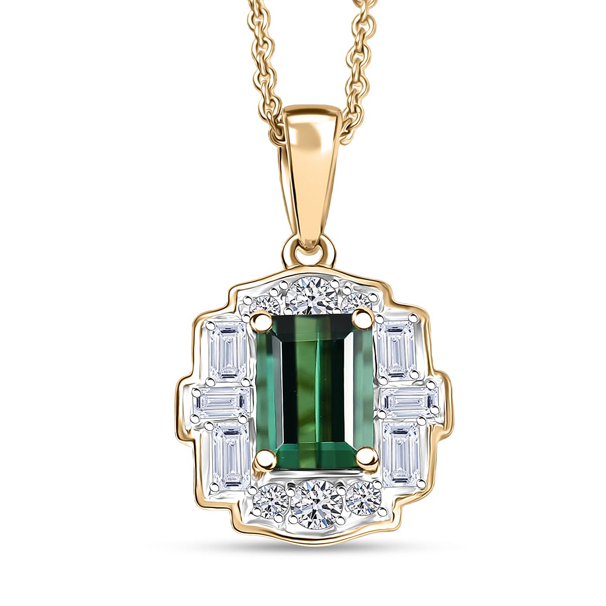 Certified & Appraised AAA Santa Rosa Tourmaline and G-H SI Luxuriant Lab Grown Diamond 1.77 ctw Pendant Necklace in 10K Yellow Gold 20 Inches