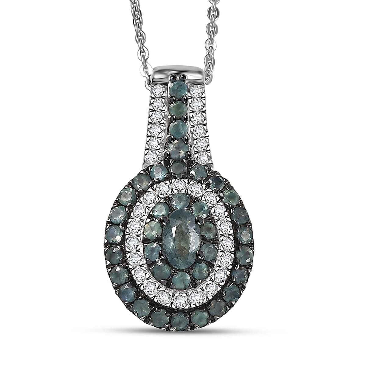 D'Joy Narsipatnam Alexandrite and Moissanite 1.20 ctw Galaxy Orbit Pendant Necklace in Rhodium Over Sterling Silver 20 Inches