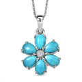 D'Joy Sleeping Beauty Turquoise, White Zircon Pendant Necklace (20 Inches) in Rhodium Over Sterling Silver 2.35 ctw - Sticky add to cart bar