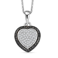 D'Joy White and Black Diamond 0.25 ctw Eternal Bond Heart Pendant Necklace in Rhodium Over Sterling Silver 20 Inches