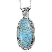 EverTrue Mojave Blue Turquoise 21.65 ctw Pendant Necklace in Stainless Steel 20 Inches