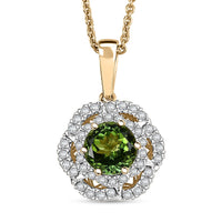 Certified & Appraised Luxoro AAA Sapo Tourmaline and I2 Diamond 1.52 ctw Pendant Necklace 20 Inches in 10K Yellow Gold