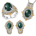 3 Piece Set - EverTrue African Malachite 11.65 ctw Earrings, Ring (Size 7) and Pendant in 18K YG Plated and Platinum Bond with Stainless Steel Necklace 20 Inches - Sticky add to cart bar
