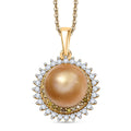 D'Joy South Sea Golden Pearl, Natural Yellow and White Diamond 0.45 ctw Sunburst Halo Pendant Necklace in 18K Vermeil Yellow Gold Over Sterling Silver 20 Inches - Sticky add to cart bar