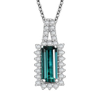 Certified & Appraised Luxoro AAA Monte Belo Indicolite and I2 Diamond 1.51 ctw Pendant Necklace in 10K White Gold 20 Inches