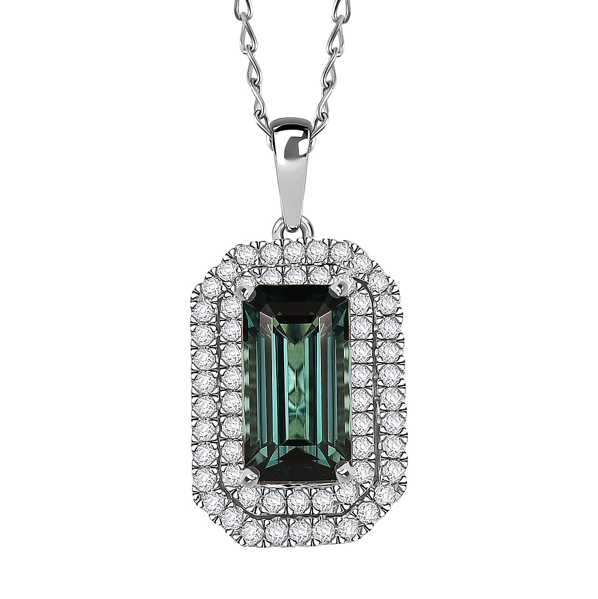 Certified & Appraised Rhapsody AAAA Monte Belo Indicolite and E-F VS Diamond 3.05 ctw Pendant Necklace in 950 Platinum 20 Inches