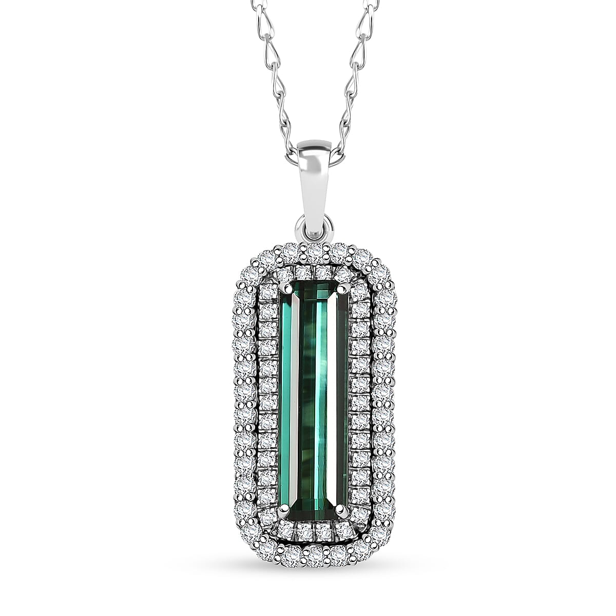 Certified & Appraised Rhapsody AAAA Monte Belo Indicolite and E-F VS Diamond 2.89 ctw Pendant Necklace in 950 Platinum 20 Inches