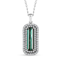 Certified & Appraised Rhapsody AAAA Monte Belo Indicolite and E-F VS Diamond 2.89 ctw Pendant Necklace in 950 Platinum 20 Inches