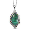 EverTrue African Malachite and Multi Gemstone 14.25 ctw Celestial Halo Pendant in Platinum Bond with Stainless Steel Necklace 20 Inches - Sticky add to cart bar