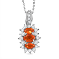D'Joy Crimson Fire Opal and White Zircon 1.30 ctw Pendant Necklace 20 Inches in Rhodium Over Sterling Silver