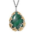 EverTrue African Malachite and White Zircon 19.40 ctw Floral Pendant in 18K YG Plated and Platinum Bond with Stainless Steel Necklace 20 Inches - Sticky add to cart bar