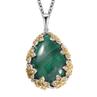 EverTrue African Malachite and White Zircon 19.40 ctw Floral Pendant in 18K YG Plated and Platinum Bond with Stainless Steel Necklace 20 Inches