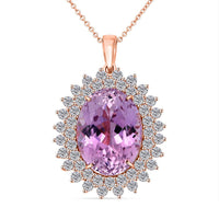 AAAA Patroke Kunzite and G-H SI Luxuriant Lab Grown Diamond 14.35 ctw Soul Bloom Pendant Necklace in 10K Rose Gold 18 Inches