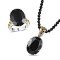 EverTrue 2 Piece Set Thai Black Spinel Ring (Size 11.00) and Pendant with Beaded Necklace (20 Inches) in 18K YG Plated and Platinum Bond 78.90 ctw - Sticky add to cart bar
