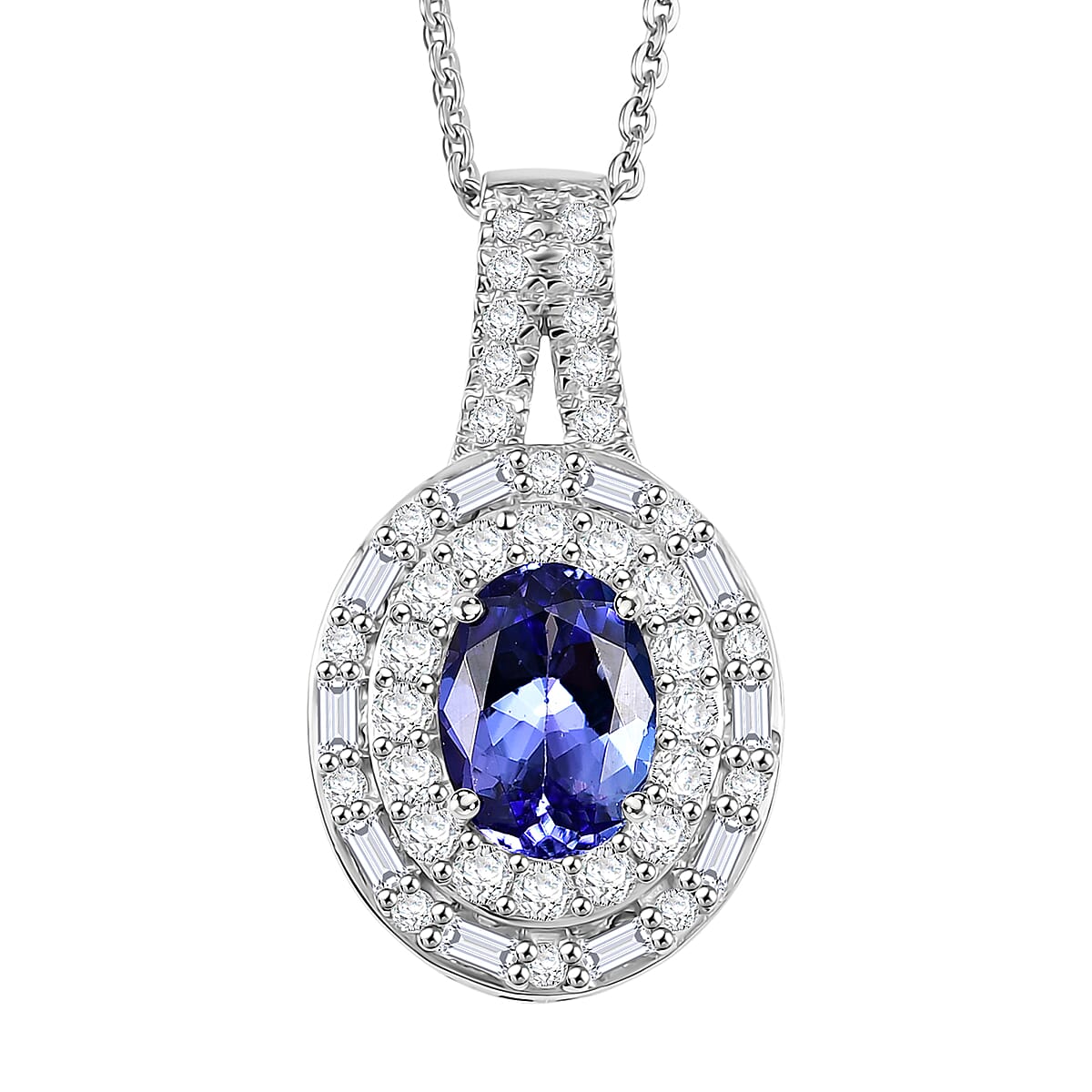 D'Joy Premium Tanzanite and Moissanite 1.75 ctw Pendant Necklace in Rhodium Over Sterling Silver 20 Inches