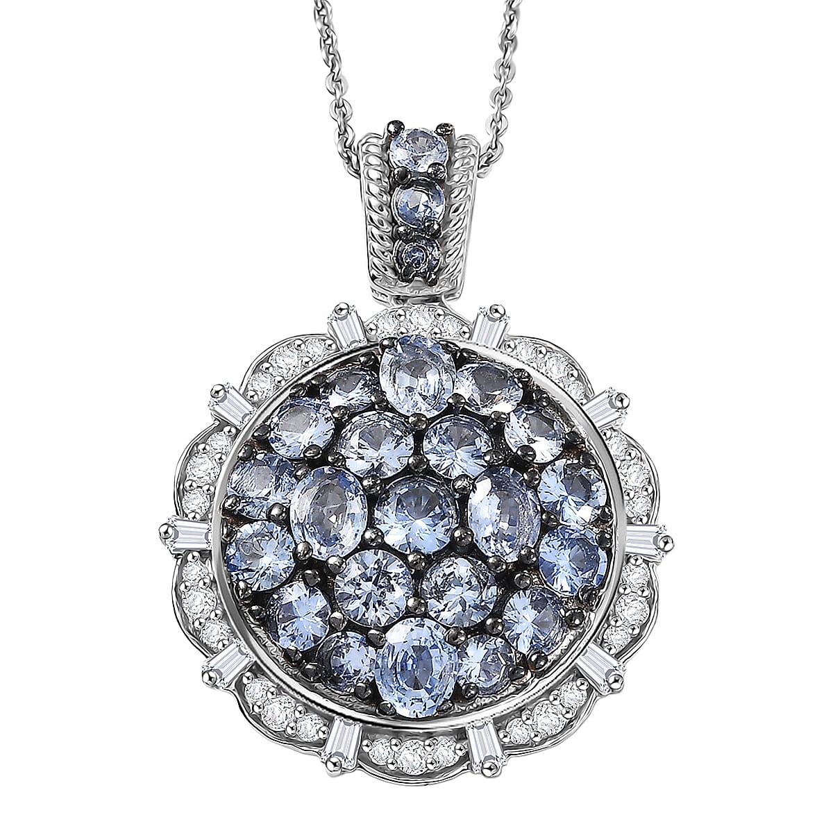 D'Joy Ouro Fino Rubellite and Moissanite 3.90 ctw Floral Bloom Pendant Necklace in Rhodium Over Sterling Silver 20 Inches