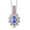 D'Joy Premium Tanzanite and Multi Gemstone 1.60 ctw Pendant Necklace in Rhodium Over Sterling Silver 20 Inches - Sticky add to cart bar