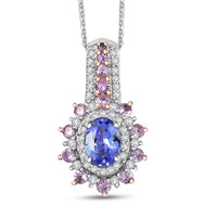 D'Joy Premium Tanzanite and Multi Gemstone 1.60 ctw Pendant Necklace in Rhodium Over Sterling Silver 20 Inches