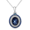 D'Joy Premium Blue Star Sapphire (DF) and Multi Gemstone 5.75 ctw Royal Starflare Pendant Necklace in Rhodium Over Sterling Silver 20 Inches - Sticky add to cart bar