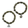 Set of 2 Connemara Marble 49.00 ctw Beaded Stretch Bracelet with Moon and Knot Charm in Silvertone (6.5-7.0In) - Sticky add to cart bar